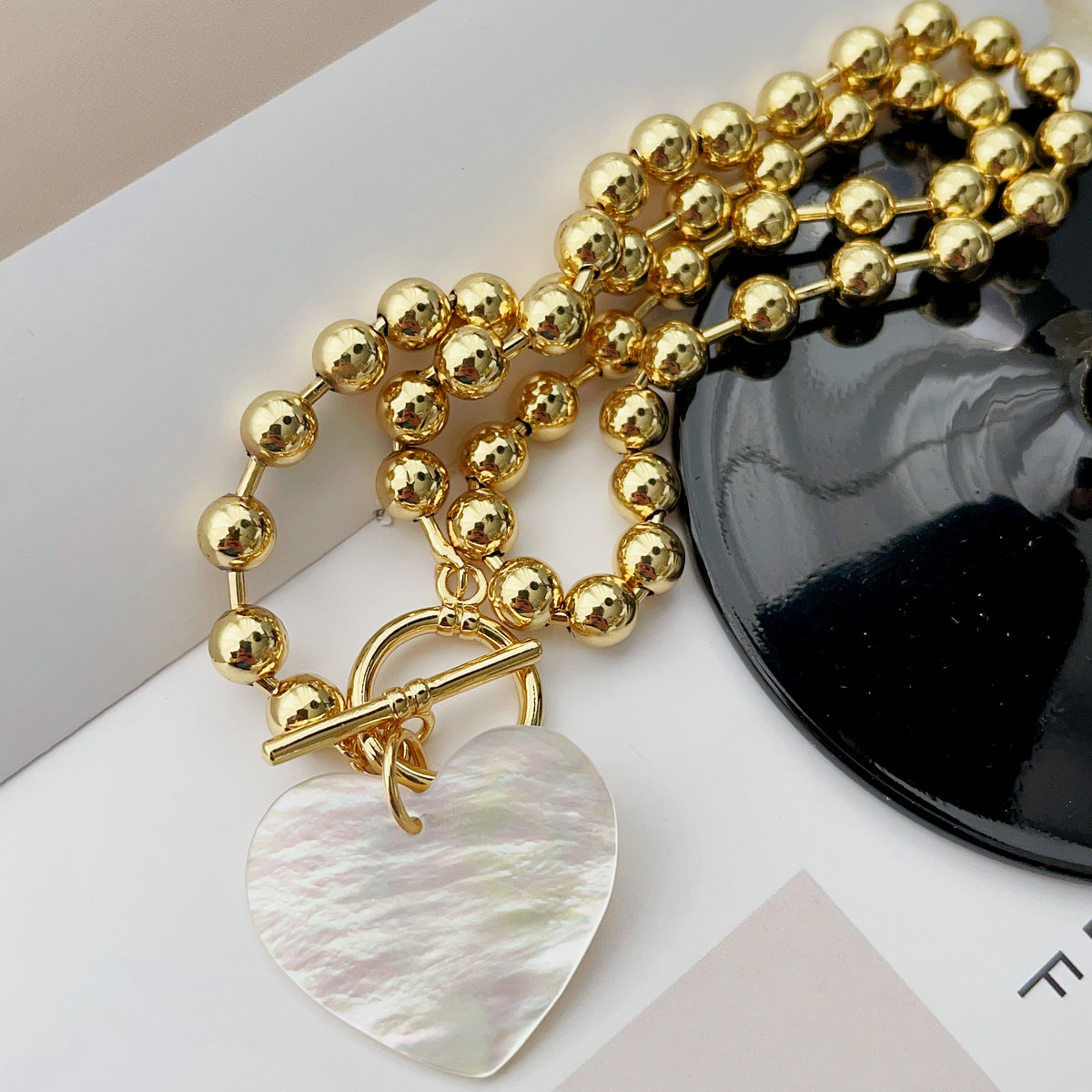Mop heart pendant gold dot chain necklace