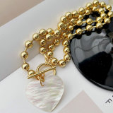 Mop heart pendant gold dot chain necklace