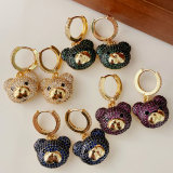 Colorful pave teddy bear pendant earrings