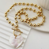 Mop heart pendant gold dot chain necklace