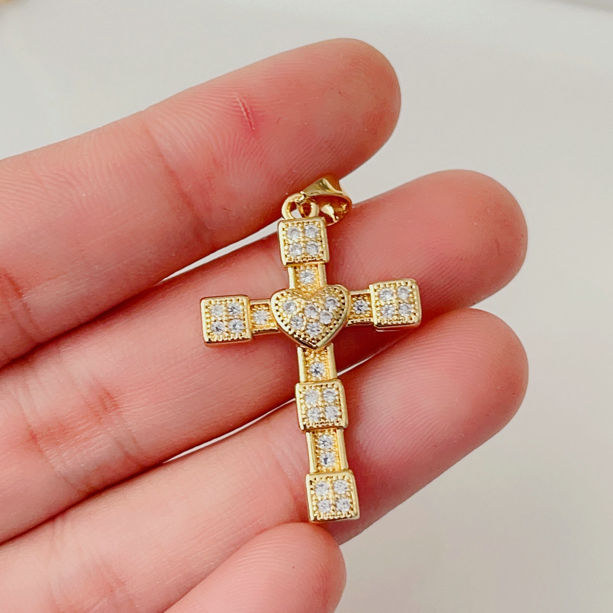 Pave heart cross pendant