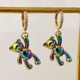 Colorful plated bear pendant earrings