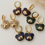 Colorful pave teddy bear pendant earrings