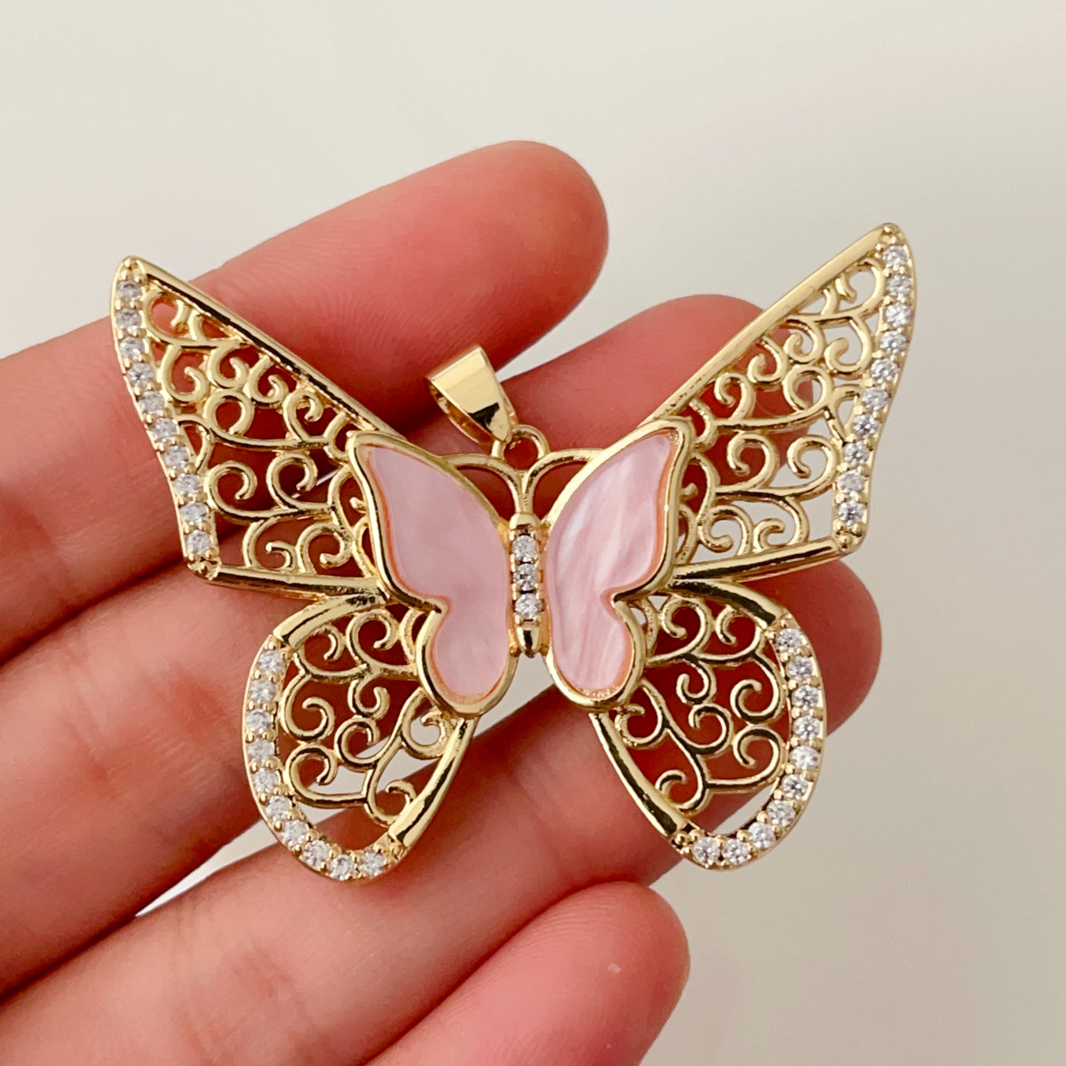 Pave big butterfly pendant