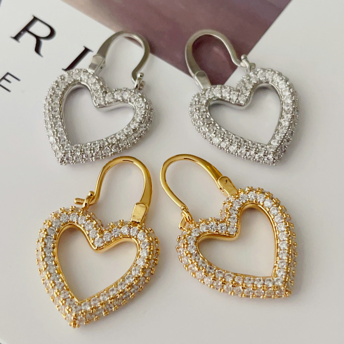 Pave heart earrings