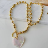 Mop heart pendant gold dot chain necklace