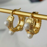 Glass pearl hoop earrings