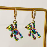 Colorful plated bear pendant earrings