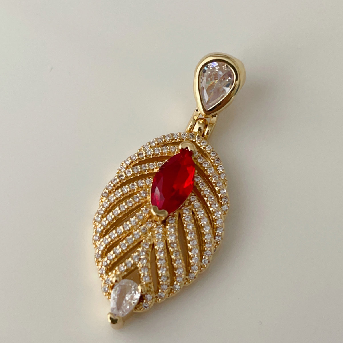 Pave leaf pendant