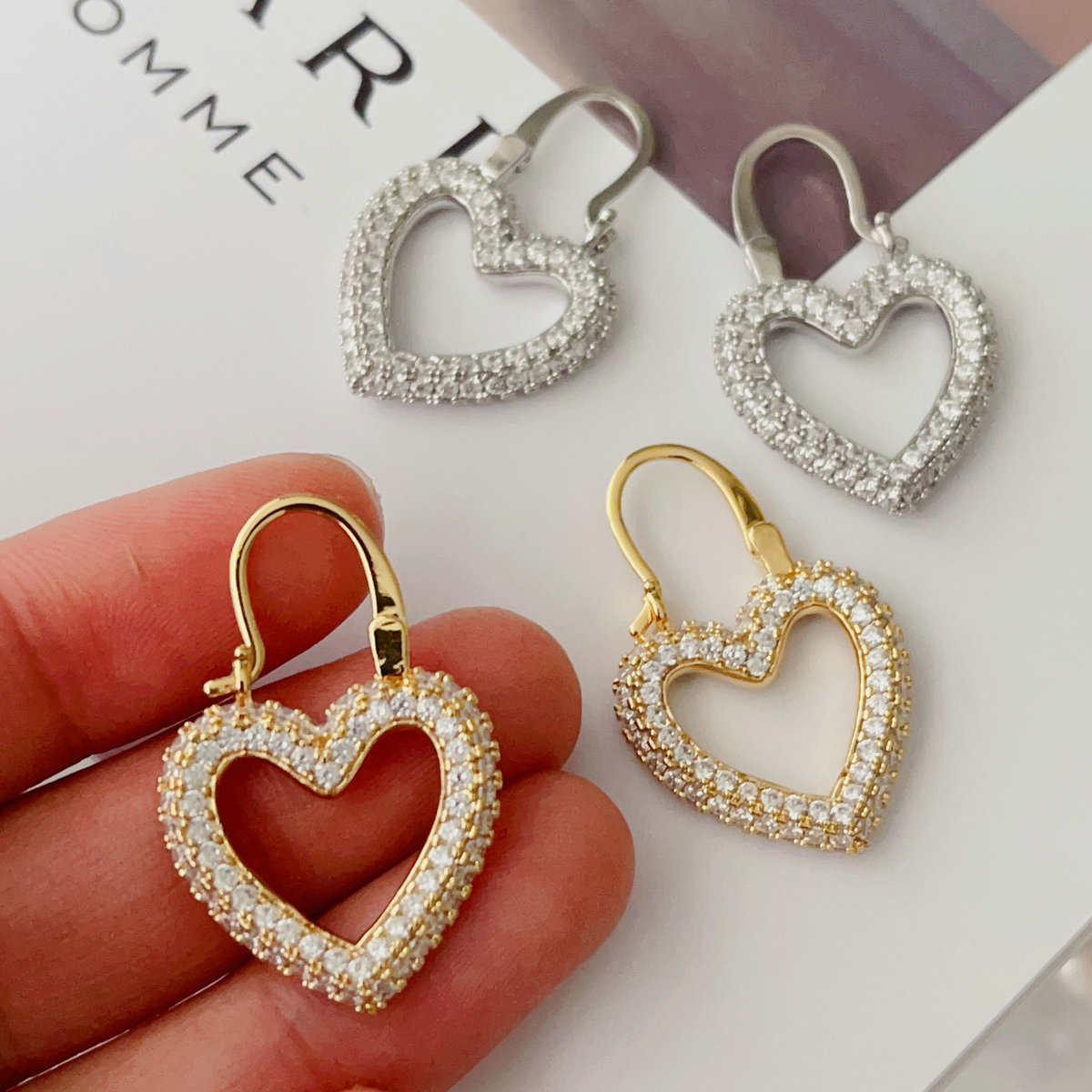 Pave heart earrings