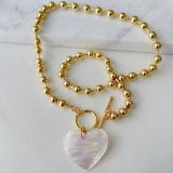 Mop heart pendant gold dot chain necklace