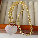 Mop heart pendant gold dot chain necklace