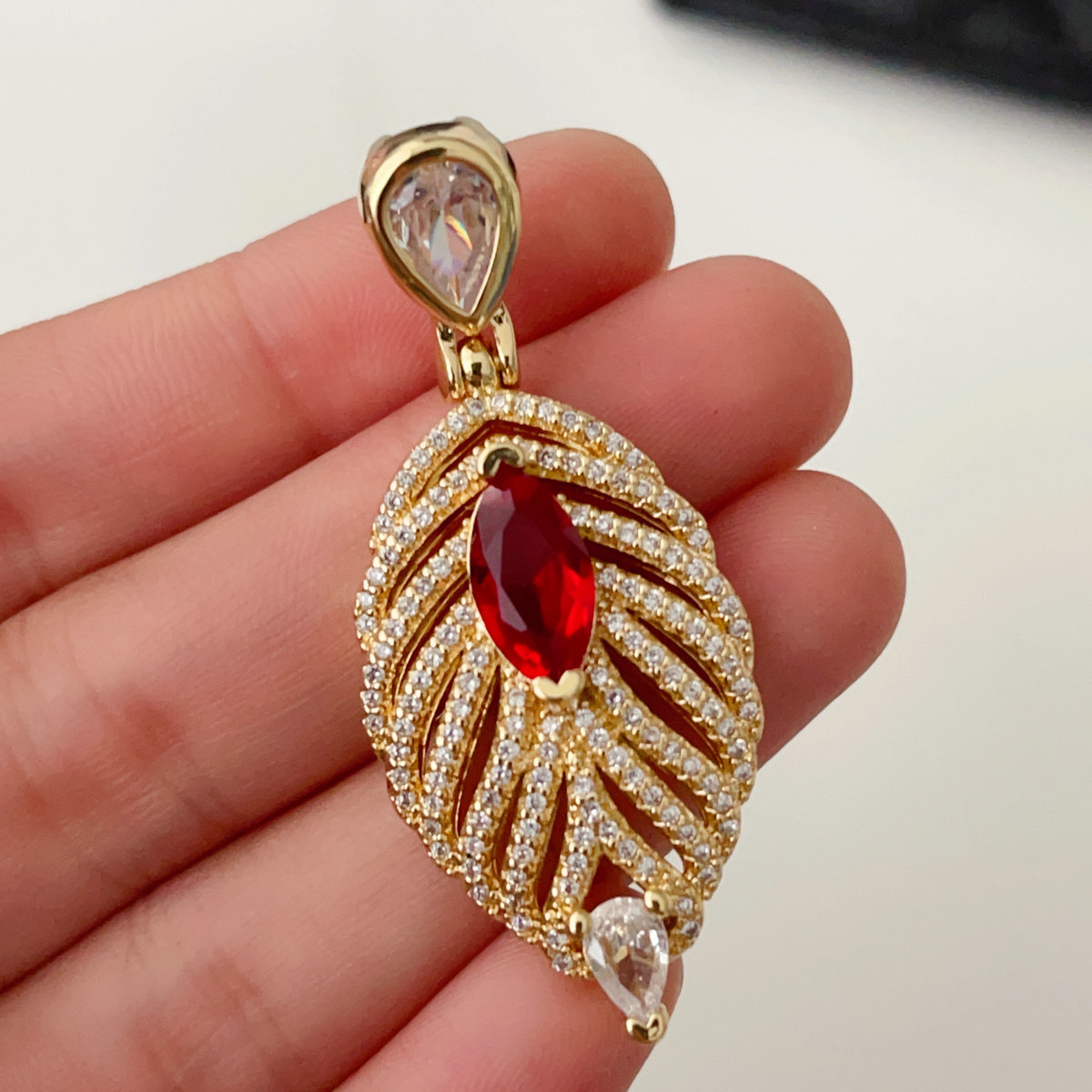 Pave leaf pendant