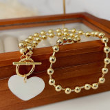 Mop heart pendant gold dot chain necklace