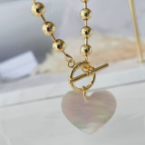 Mop heart pendant gold dot chain necklace