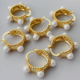 Glass pearl hoop earrings