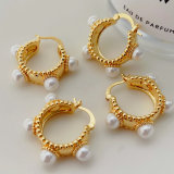 Glass pearl hoop earrings