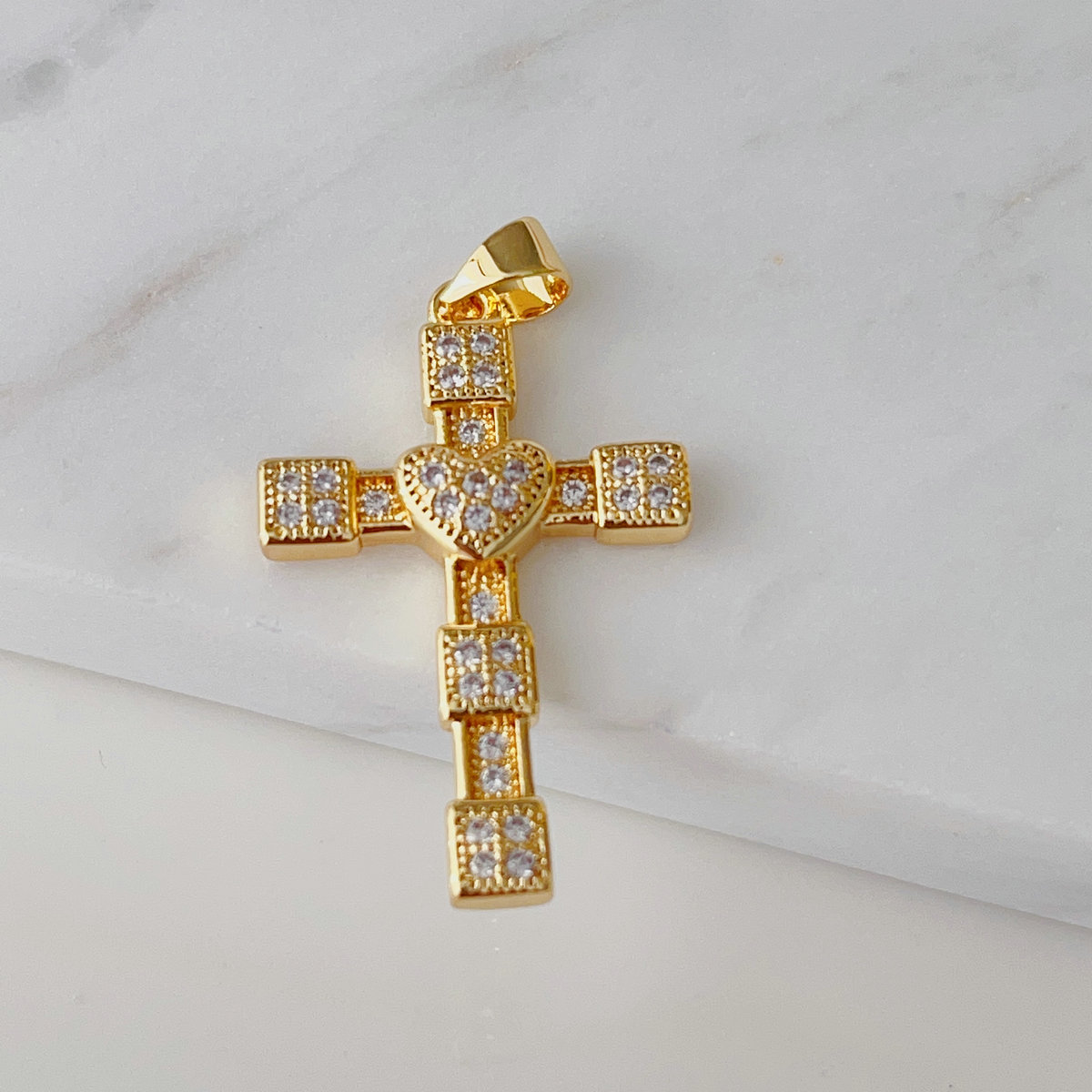 Pave heart cross pendant