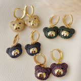 Colorful pave teddy bear pendant earrings