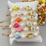Enamel smile bead pearl bracelet