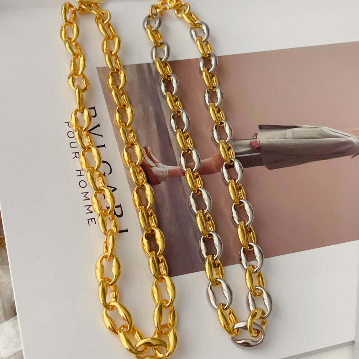 Silver and gold color mix chunky necklace
