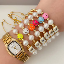 Enamel smile bead pearl bracelet