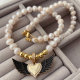 Black Angel's wings pendant pearl necklace