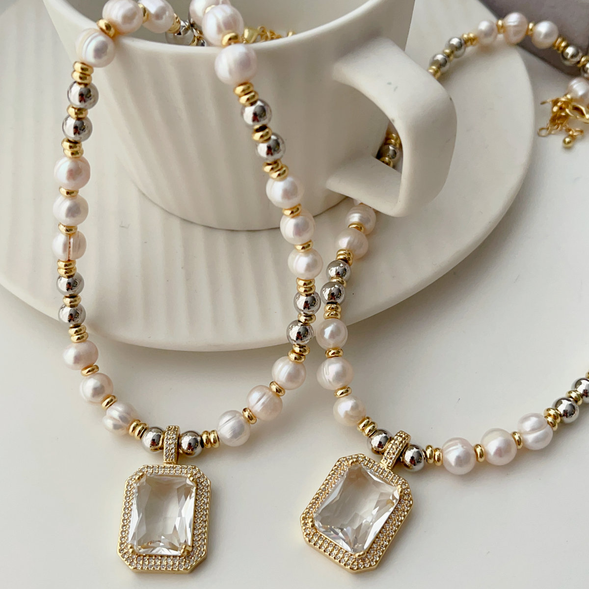 Clear square pendant necklace
