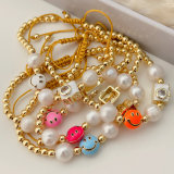 Enamel smile bead pearl bracelet