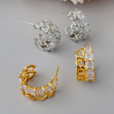 Half chain and half pave hoop earrings