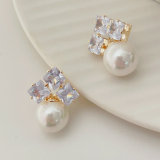 Pave heart pearl drop earrings