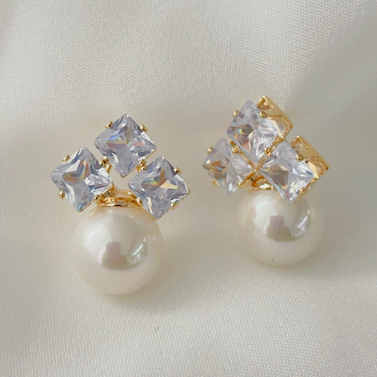 Pave heart pearl drop earrings