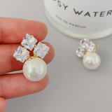 Pave heart pearl drop earrings
