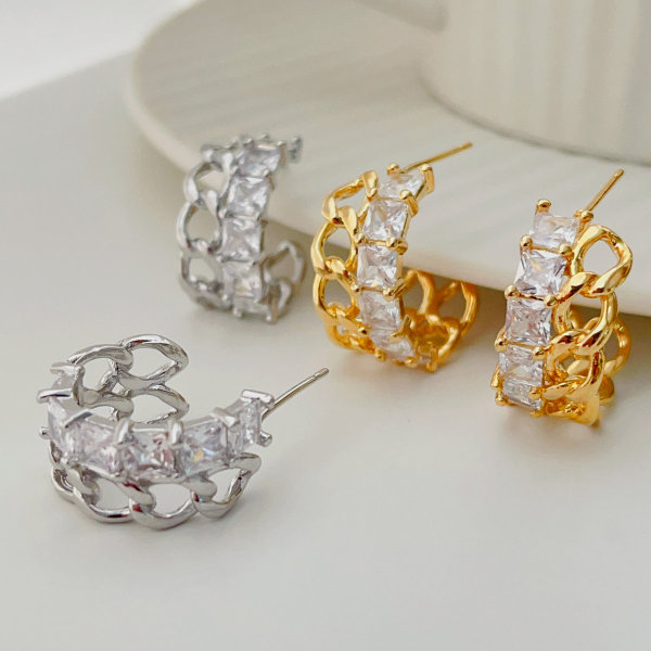 Half chain and half pave hoop earrings