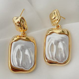 Squre glass pearl pendant earrings