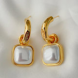 Square glass pearl pendant earrings