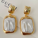 Squre glass pearl pendant earrings