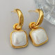 Square glass pearl pendant earrings
