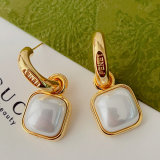 Square glass pearl pendant earrings