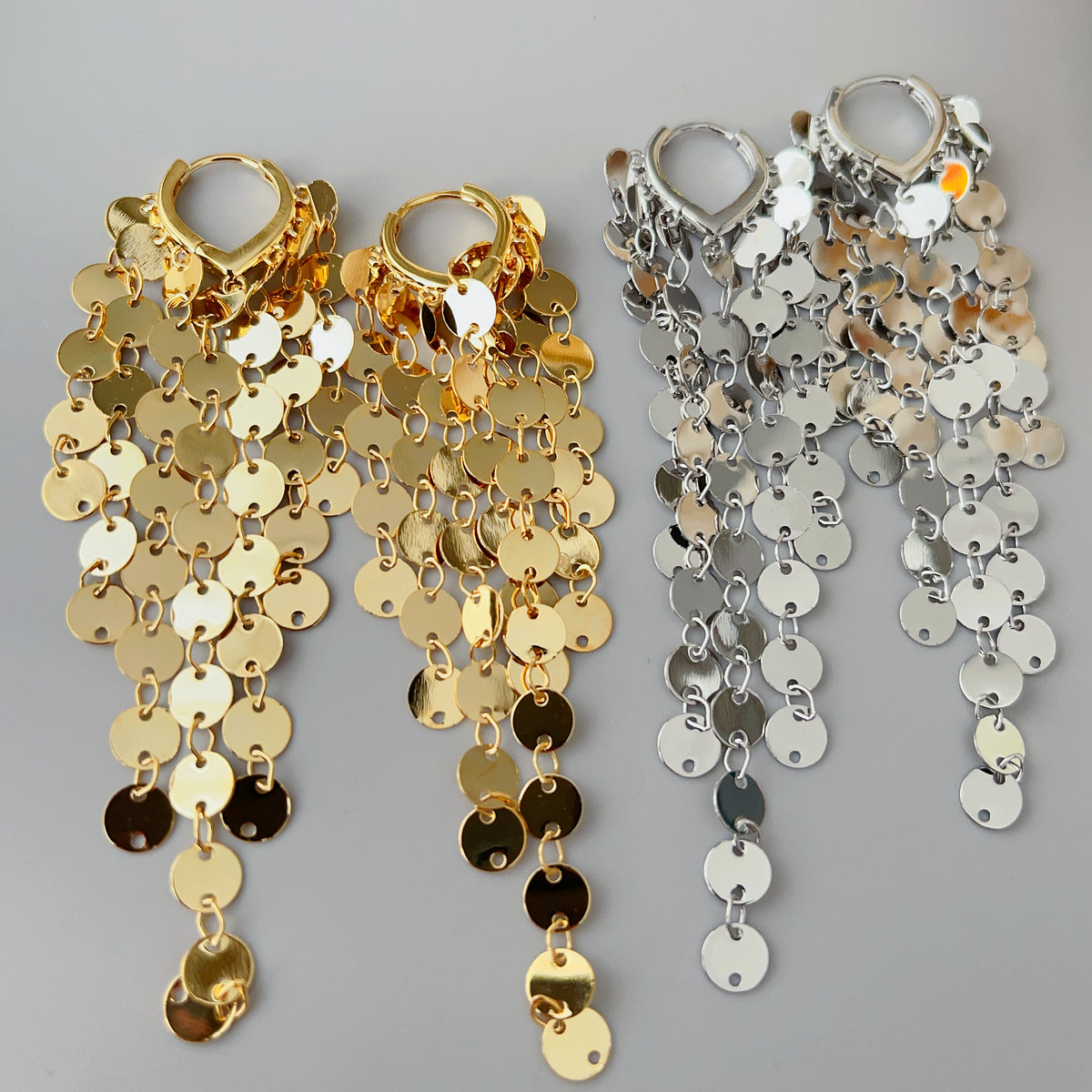 Gold long tassel hoop earrings