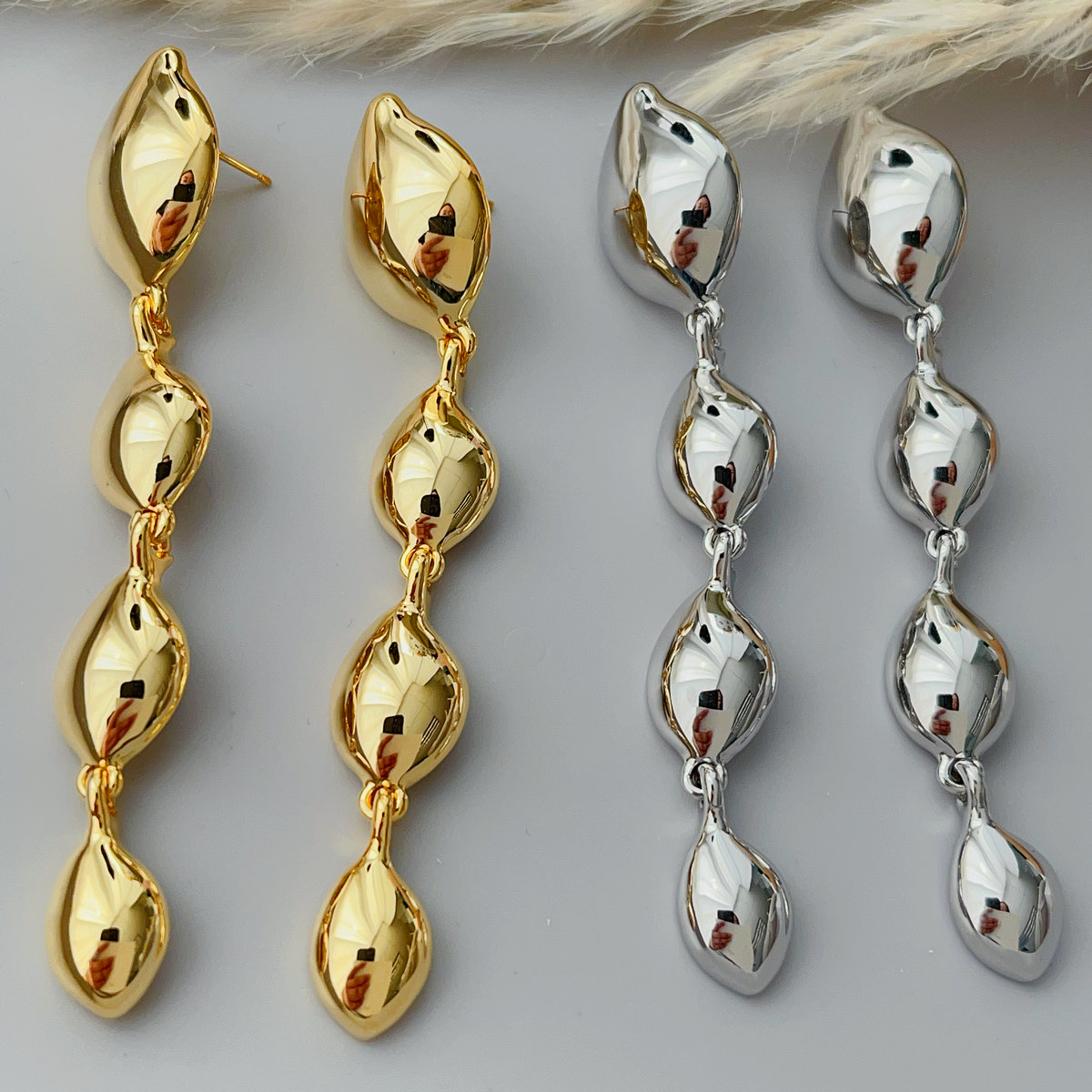 Gold ball long earrings