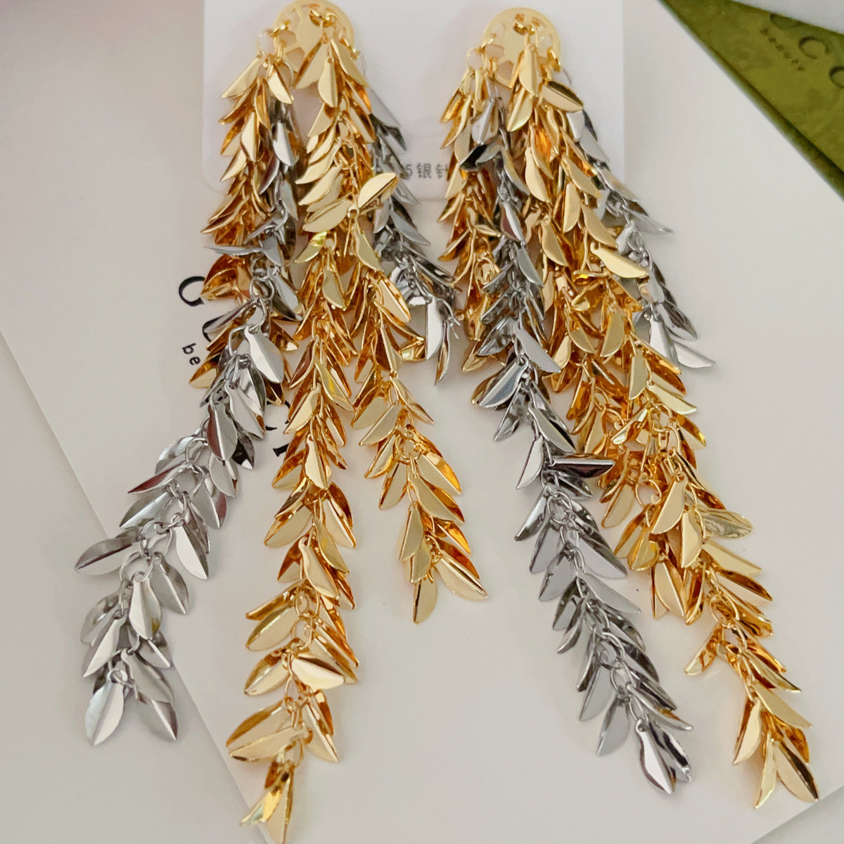 Long leaf chain tassel earrings