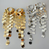 Gold long tassel hoop earrings