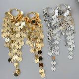 Gold long tassel hoop earrings