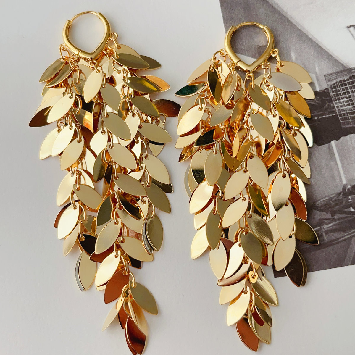 Leaf tassel earrings