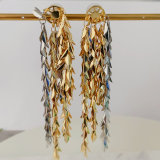 Long leaf chain tassel earrings
