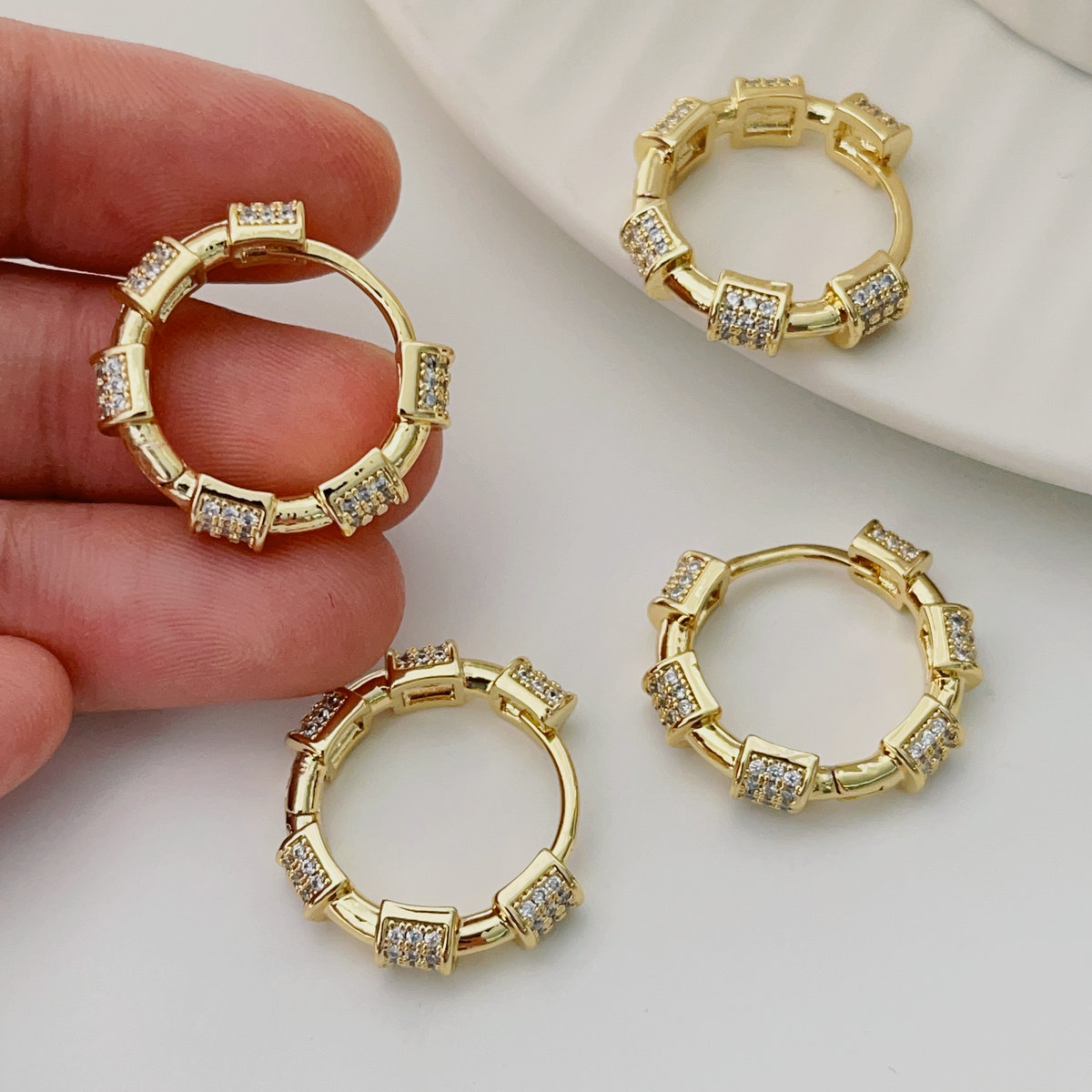 Pave basic round hoop earrings