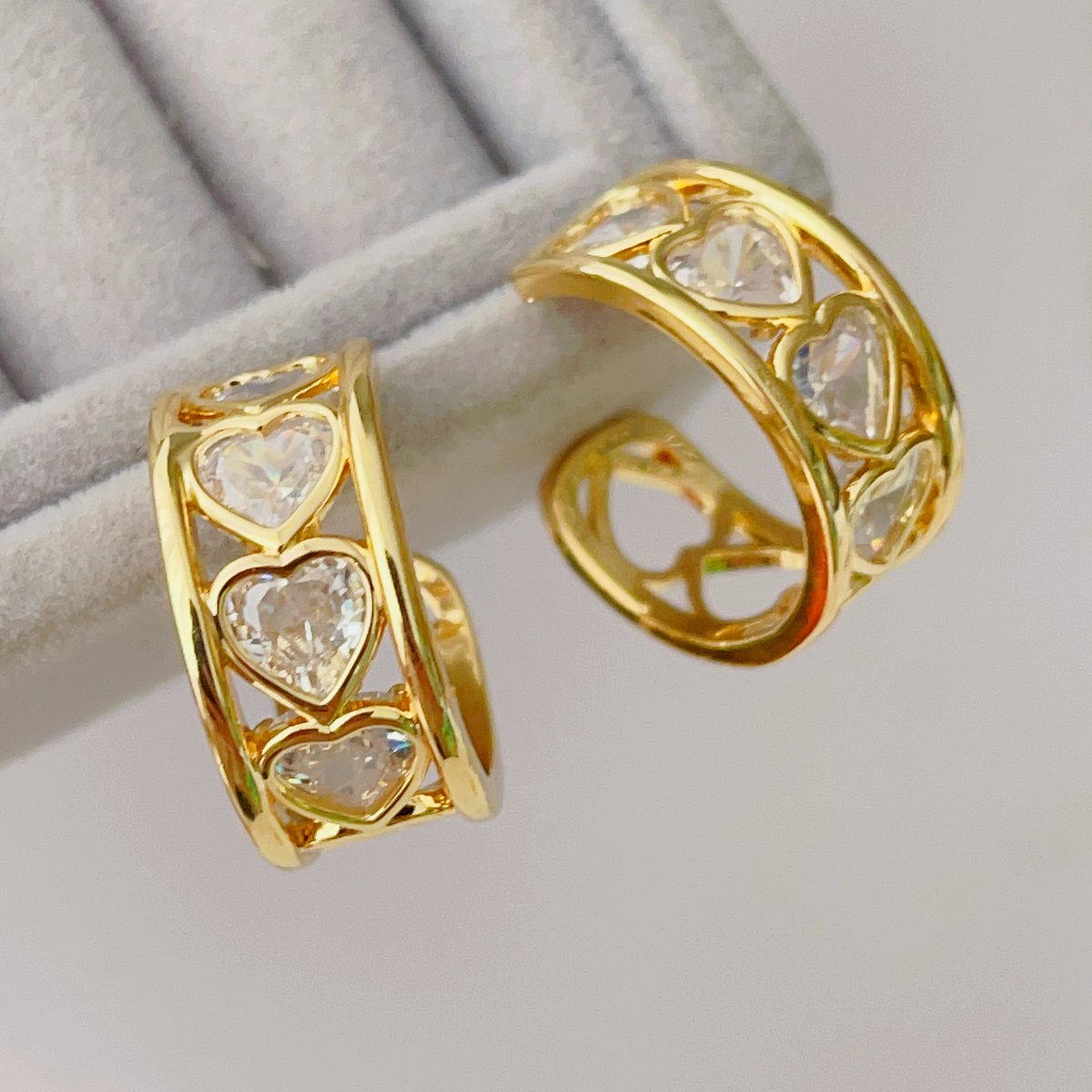 Pave heart hoop earrings