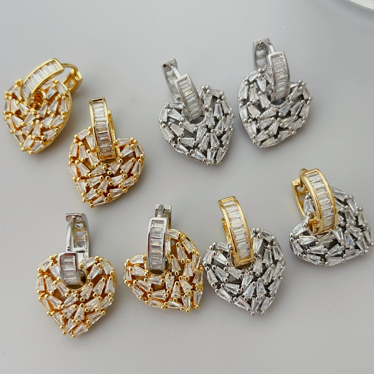 Pave heart pendant earrings