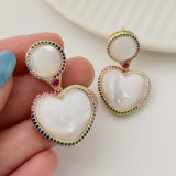 Colorful shell pave heart earrings